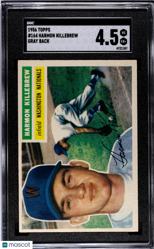 1956 Topps Harmon Killebrew #164 Gray Back SGC 4.5