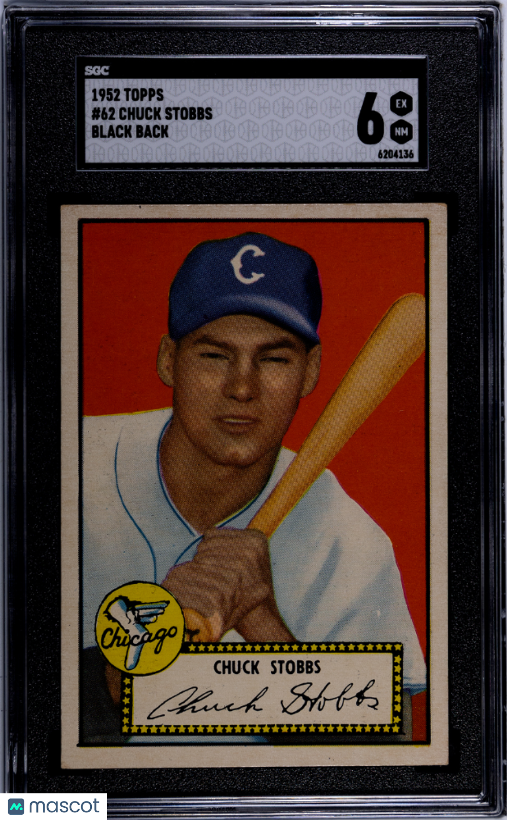1952 Topps Chuck Stobbs #62 Black Back SGC 6