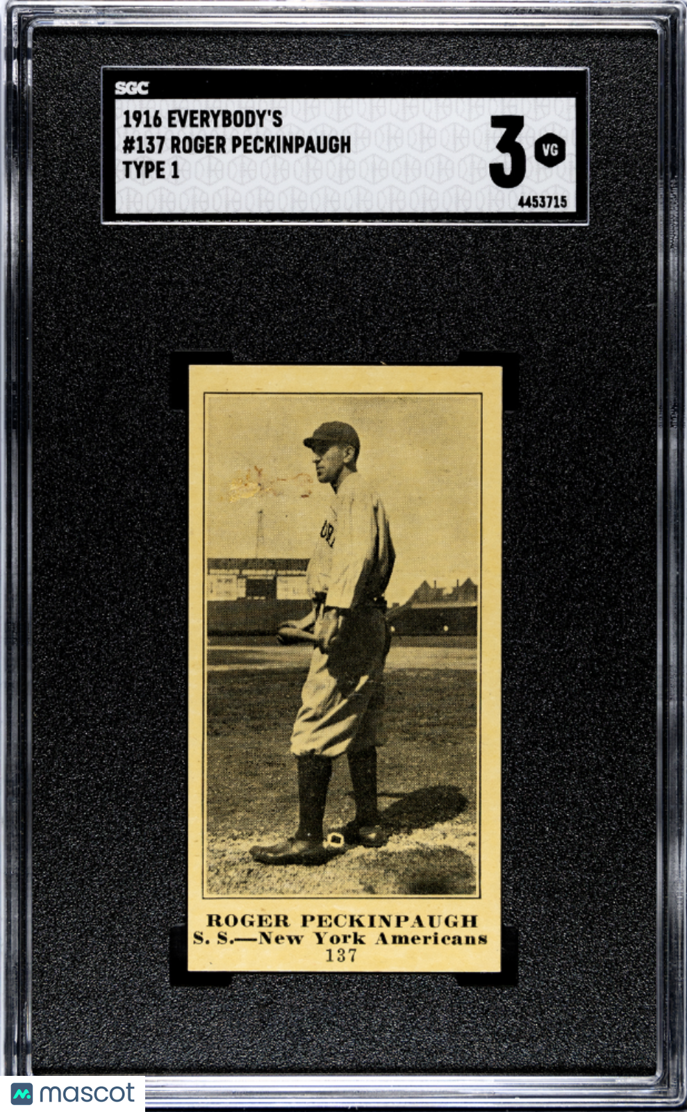 1916 Everybody's Roger Peckinpaugh #137 Type SGC 3