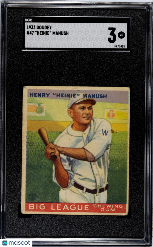 1933 Goudey Heinie Manush #47 SGC 3