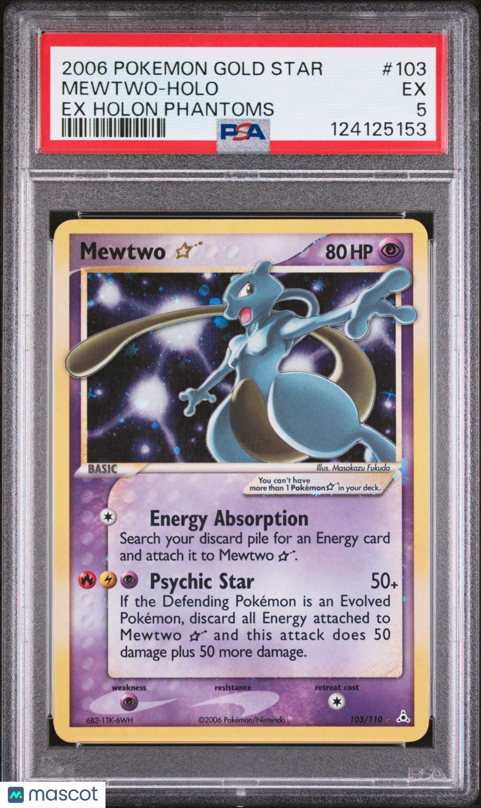 2006 Pokemon EX Holon Phantoms Mewtwo Gold Star Holo PSA 5 #103