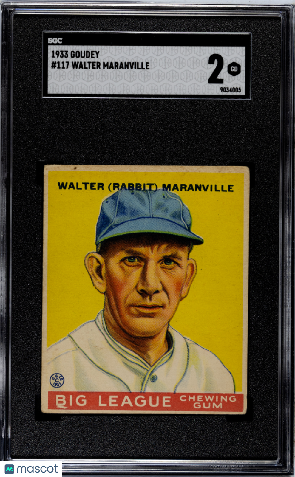 1933 Goudey Walter Maranville #117 SGC 2