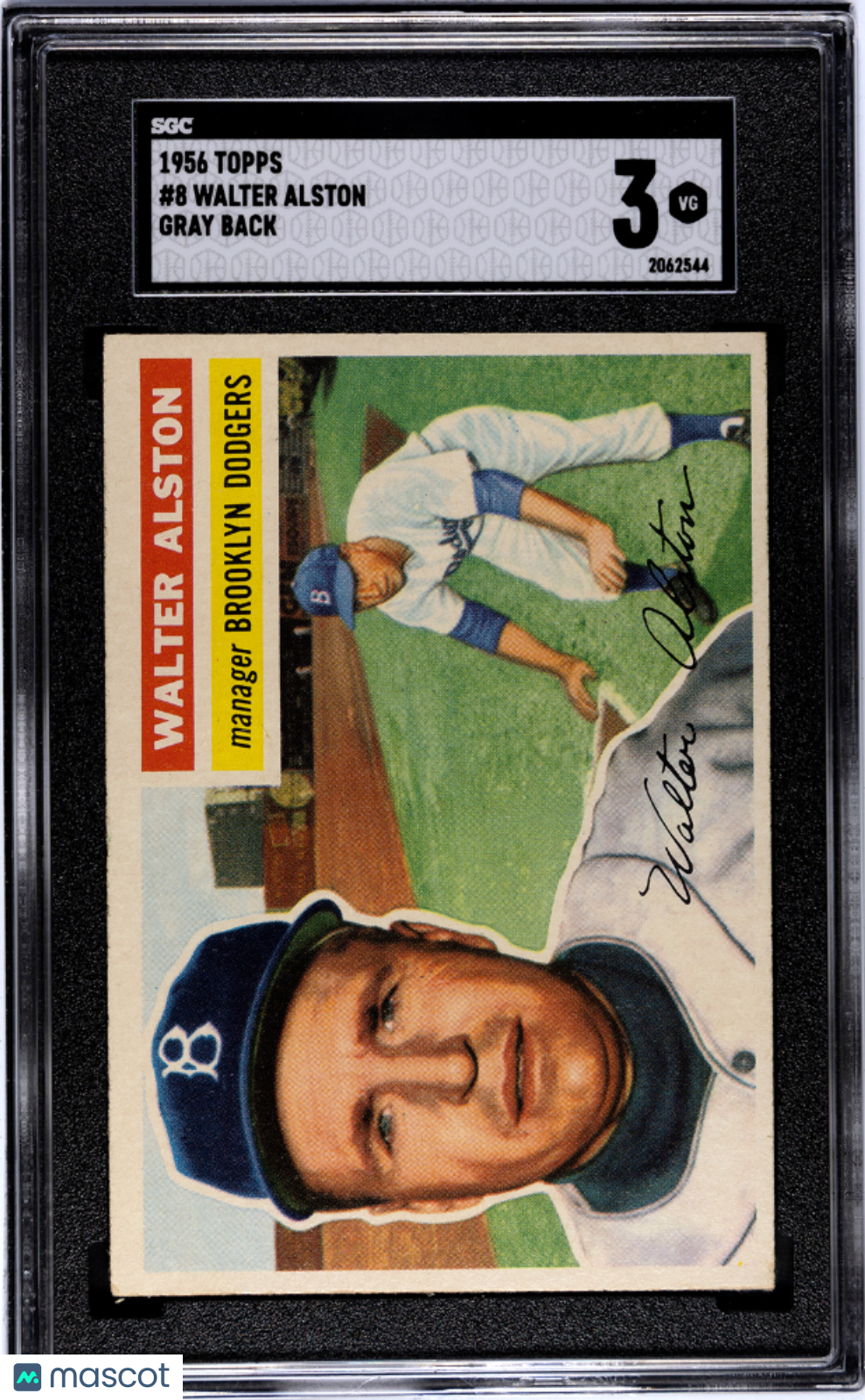 1956 Topps Walter Alston #8 Gray Back SGC 3