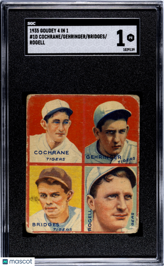 1935 Goudey 4 In 1 Rogell Bridges Gehringer Cochrane #1D SGC 1
