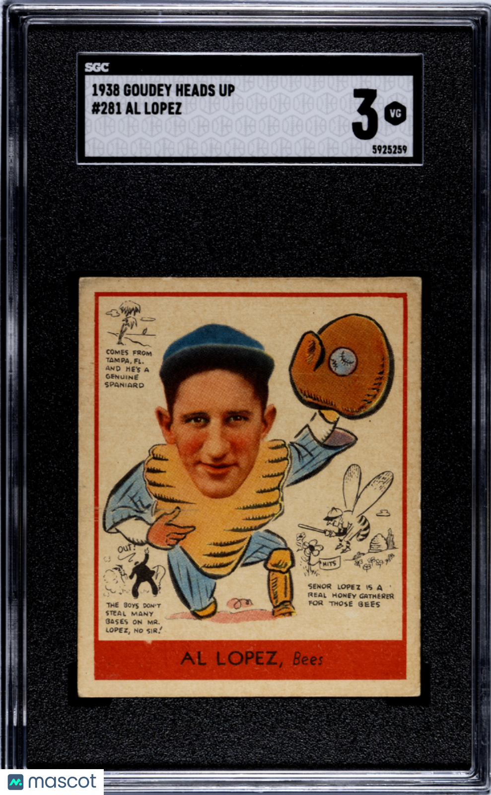 1938 Goudey Heads Up Al Lopez #281 SGC 3